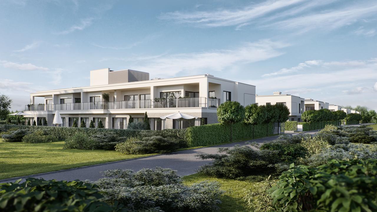 Osiedle GreenVille w Lesznowoli — szeregowe budynki dwulokalowe otoczone zielenią